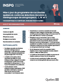 Mise à jour du programme de vaccination québécois contre les infections invasives à méningocoque de sérogroupes A, C, W et Y