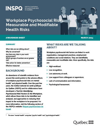 Risques psychosociaux du travail : des risques à la santé mesurables et modifiables
