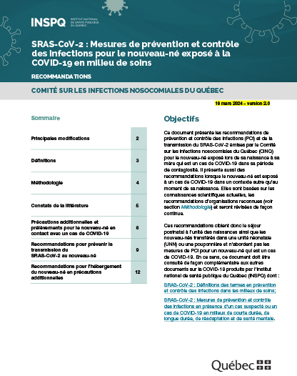 Modifier Publication SRAS-CoV-2 : Mesures de prévention et contrôle des infections pour le nouveau-né exposé à la COVID-19 en milieu de soins