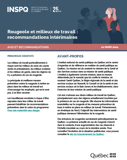 Rougeole et milieux de travail : recommandations intérimaires