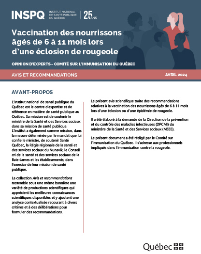 Vaccination des nourrissons âgés de 6 à 11 mois lors d’une éclosion de rougeole