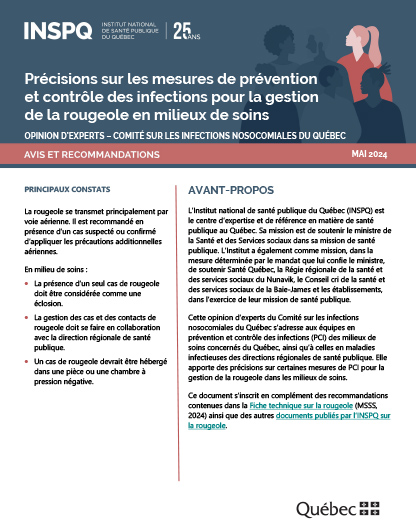 Précisions sur les mesures de prévention  et contrôle des infections pour la gestion  de la rougeole en milieux de soins