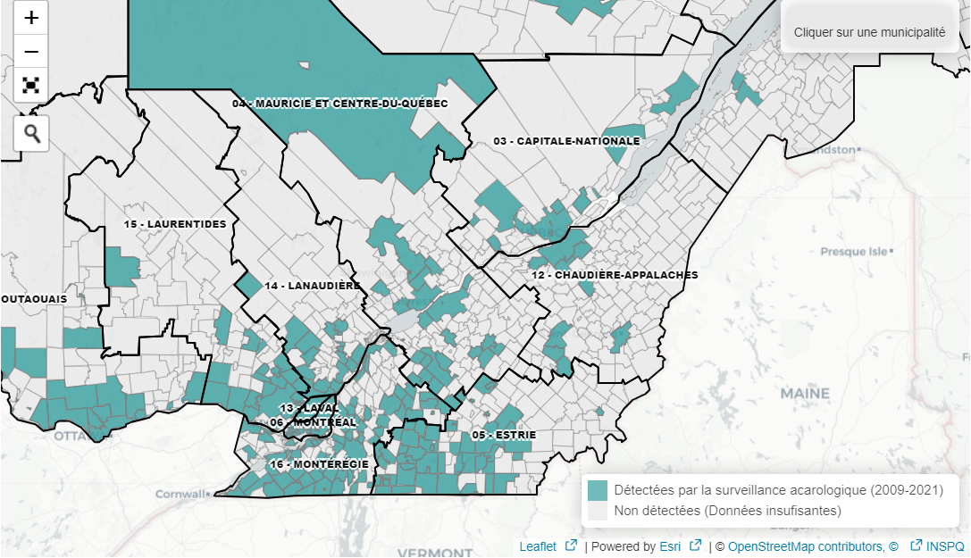 New distribution maps of Ixodes scapularis ticks in Quebec