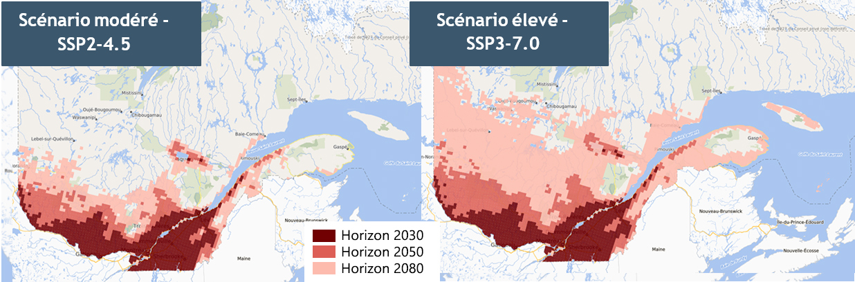 Scénarios de répartition du VNO aux horizons de 2030, 2050 et 2080 Scénarios de répartition du VNO aux horizons de 2030, 2050 et 2080