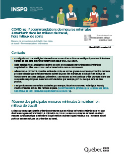 COVID-19 : Recommandations de mesures minimales à maintenir dans les milieux de travail, hors milieux de soins