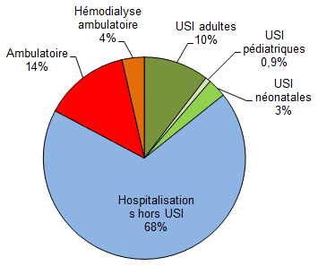 Figure 5 – Répartition des cas selon la catégorie d’unité de soins et le type d’unité de soins intensifs, Québec, 2016-2017 (%)