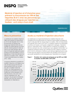 Matériel d’injection et d’inhalation pour prévenir la transmission du VIH et des hépatites B et C chez les personnes qui utilisent des drogues par injection au Québec : avril 2015 à mars 2016
