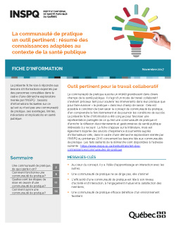 La communauté de pratique un outil pertinent : résumé des connaissances adaptées au contexte de la santé publique