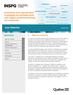 Évaluation d’un signalement méthodologie d’agrégats de maladies dont une origine environnementale est suspectée