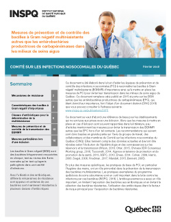 Mesures de prévention et de contrôle des bacilles à Gram négatif multirésistants autres que les entérobactéries productrices de carbapénémases dans les milieux de soins aigus