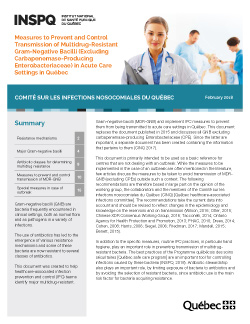 Measures to Prevent and Control Transmission of Multidrug-Resistant Gram-Negative Bacilli (Excluding Carbapenemase-Producing Enterobacteriaceae) in Acute Care Settings in Québec