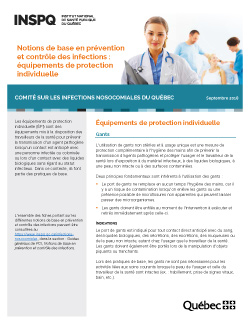 Notions de base en prévention et contrôle des infections : équipements de protection individuelle