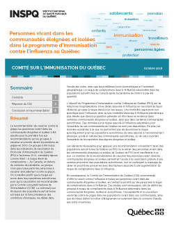 Personnes vivant dans les communautés éloignées et isolées dans le programme d’immunisation contre l’influenza au Québec