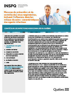 Mesures de prévention et de contrôle des virus respiratoires, incluant l’influenza, dans les milieux de soins : caractéristiques des agents infectieux Mesures de prévention et de contrôle des virus respiratoires, incluant l’influenza, dans les milieux de soins : caractéristiques des agents infectieux