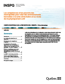 Les compétences et les pouvoirs des municipalités pour créer des environnements favorables à la saine alimentation et au mode de vie physiquement actif