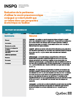 Évaluation de la pertinence d’utiliser le vaccin pneumococcique conjugué 13 valent plutôt que 10-valent dans une perspective économique au Québec