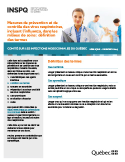 Mesures de prévention et de contrôle des virus respiratoires, incluant l’influenza, dans les milieux de soins : définition des termes Mesures de prévention et de contrôle des virus respiratoires, incluant l’influenza, dans les milieux de soins : définition des termes