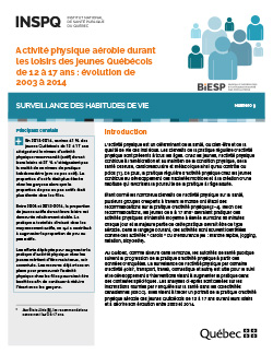Activité physique aérobie durant les loisirs des jeunes Québécois de 12 à 17 ans : évolution de 2003 à 2014