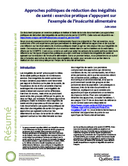 Approches politiques de réduction des inégalités de santé : exercice pratique s’appuyant sur l’exemple de l’insécurité alimentaire