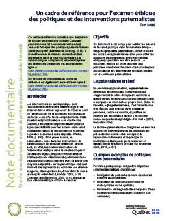 Un cadre de référence pour l’examen éthique des politiques et des interventions paternalistes