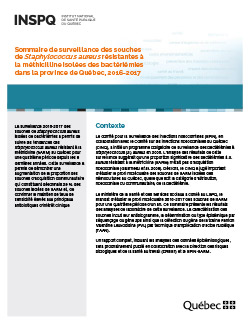 Surveillance des souches de Staphylococcus aureus résistantes à la méthicilline isolées des bactériémies dans la province de Québec, 2016-2017