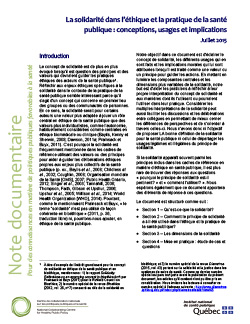 La solidarité dans l’éthique et la pratique de la santé publique : conceptions, usages et implications