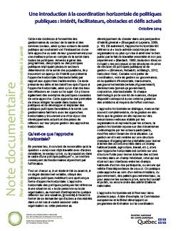 Une introduction à la coordination horizontale de politiques publiques : intérêt, facilitateurs, obstacles et défis actuels