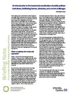 An introduction to the horizontal coordination of public policies: Usefulness, facilitating factors, obstacles, and current challenges