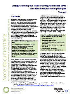 Quelques outils pour faciliter l’intégration de la santé dans toutes les politiques publiques