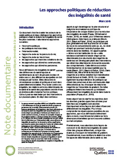 Les approches politiques de réduction des inégalités de santé