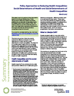 Policy Approaches to Reducing Health Inequalities:  Social Determinants of Health and Social Determinants of Health Inequalities