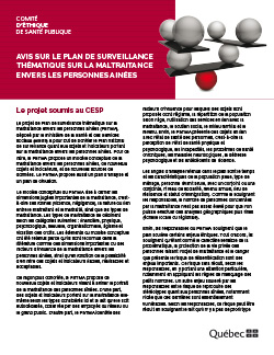 Avis sur le plan de surveillance thématique sur la maltraitance envers les personnes aînées