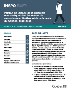 Portrait de l’usage de la cigarette électronique chez les élèves du secondaire au Québec et dans le reste du Canada, 2018-2019