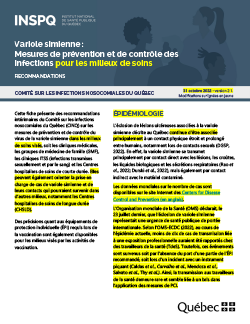 Variole simienne : mesures de prévention et de contrôle pour les cliniques médicales et les centres hospitaliers de soins de courte durée