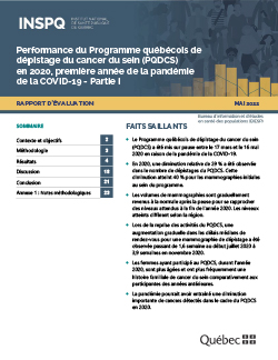 Performance du Programme québécois de dépistage du cancer du sein (PQDCS)  en 2020, première année de la pandémie de la COVID-19 - Partie 1