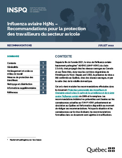 Influenza aviaire H5N1 – Recommandations pour la protection des travailleurs du secteur avicole