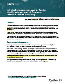 COVID-19: Interim Recommendations for Public  Health Management of Cases and  Contacts in the Community