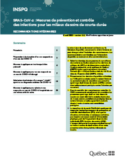 Mesures de prévention et contrôle des infections pour les milieux de soins de courte durée