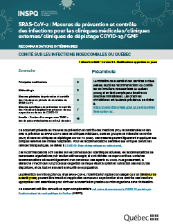 SRAS-CoV-2 : Mesures de prévention et contrôle des infections pour les cliniques médicales/cliniques externes/cliniques de dépistage COVID-19/GMF