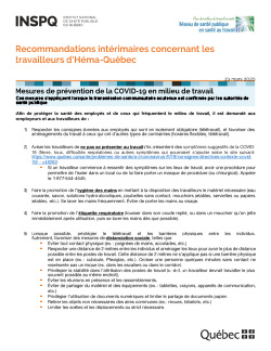 COVID-19 : Recommandations intérimaires concernant les travailleurs d'Héma-Québec