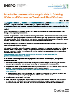 COVID-19 : Interim Recommendations Applicable to Drinking Water and Wastewater Treatment Plant Workers