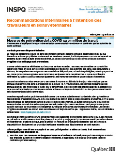 Recommandations intérimaires à l’intention des travailleurs en soins vétérinaires Recommandations intérimaires à l’intention des travailleurs en soins vétérinaires