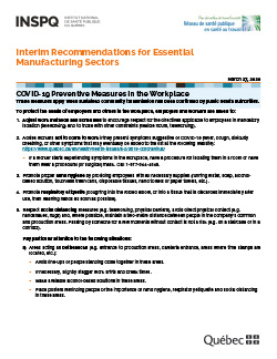 COVID-19: Interim Recommendations for Essential Manufacturing Sectors
