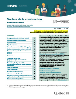 Secteur de la construction - mesures de prévention de la COVID-19 en milieu de travail