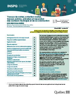 Travaux de voiries, entretien routier, travaux publics, entretien et réparation des secteurs municipal et de la construction - Mesures de prévention de la COVID-19 en milieu de travail