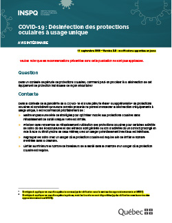 COVID-19 : Désinfection des protections oculaires à usage unique