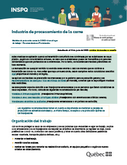 COVID-19 : Industria de procesamiento de la carne - Medidas de protección en el lugar de trabajo COVID-19 : Industria de procesamiento de la carne - Medidas de protección en el lugar de trabajo