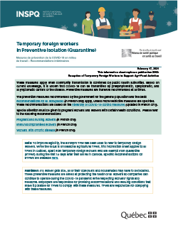 Temporary foreign workers in Preventive Isolation (Quarantine)