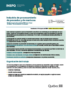 COVID-19 : Industria de procesamiento  de pescados y de mariscos - Medidas de protección en el lugar de trabajo