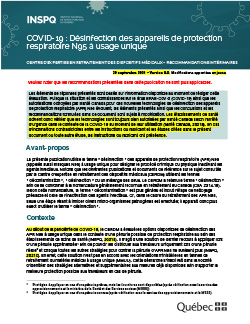 COVID-19 : Désinfection des appareils de protection respiratoire N95 à usage unique